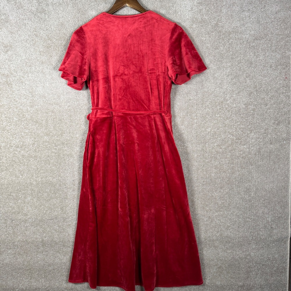 Marine Layer Velvet Wrap Dress Women XS Red Holiday Flutter Sleeve Midi Stretch - Picture 13 of 14